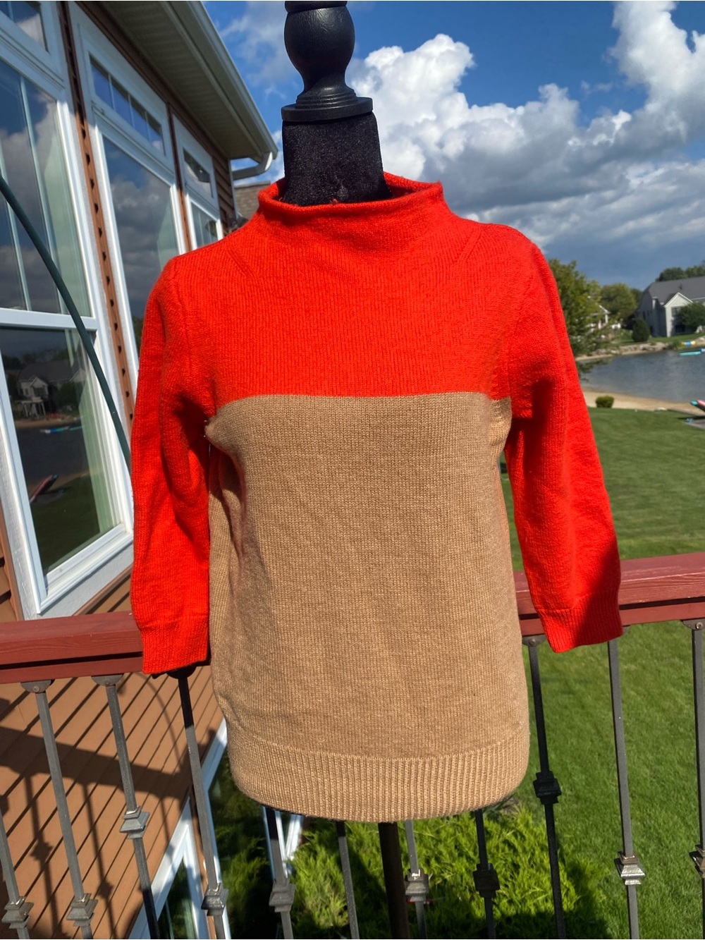 J.Crew 100% Merino Wool Colorblock Turtleneck Sweater Red Camel Women’s M